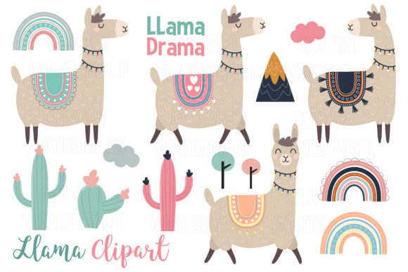 Elevate Designs with Llama and Alpaca Clipart